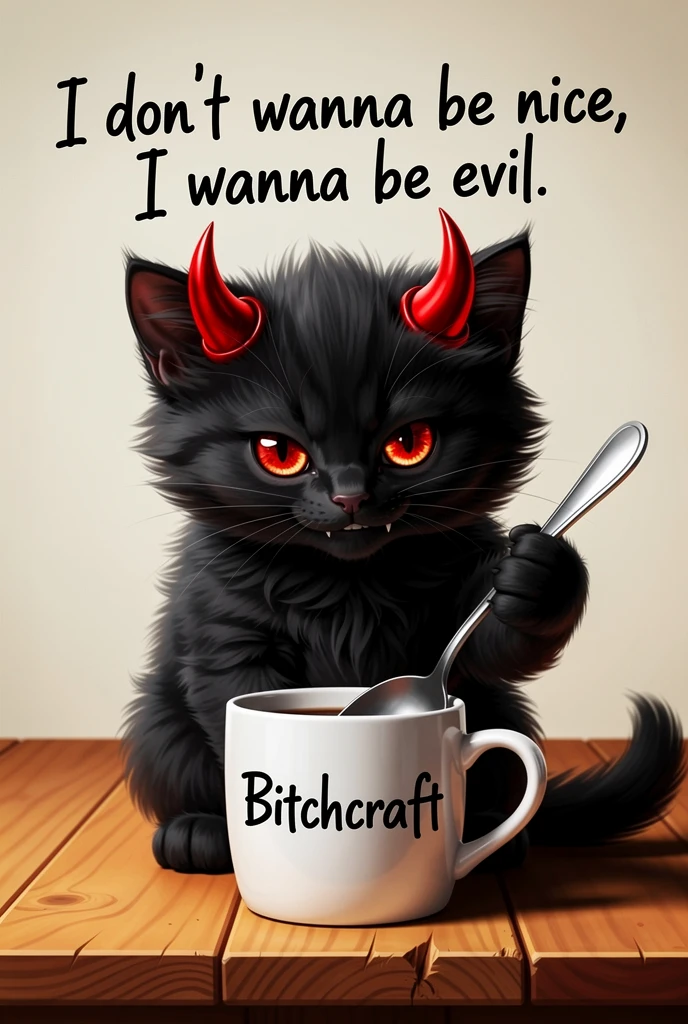 Süße schwarze Dämonenkatze mit Bitchcraft-Kaffeetasse