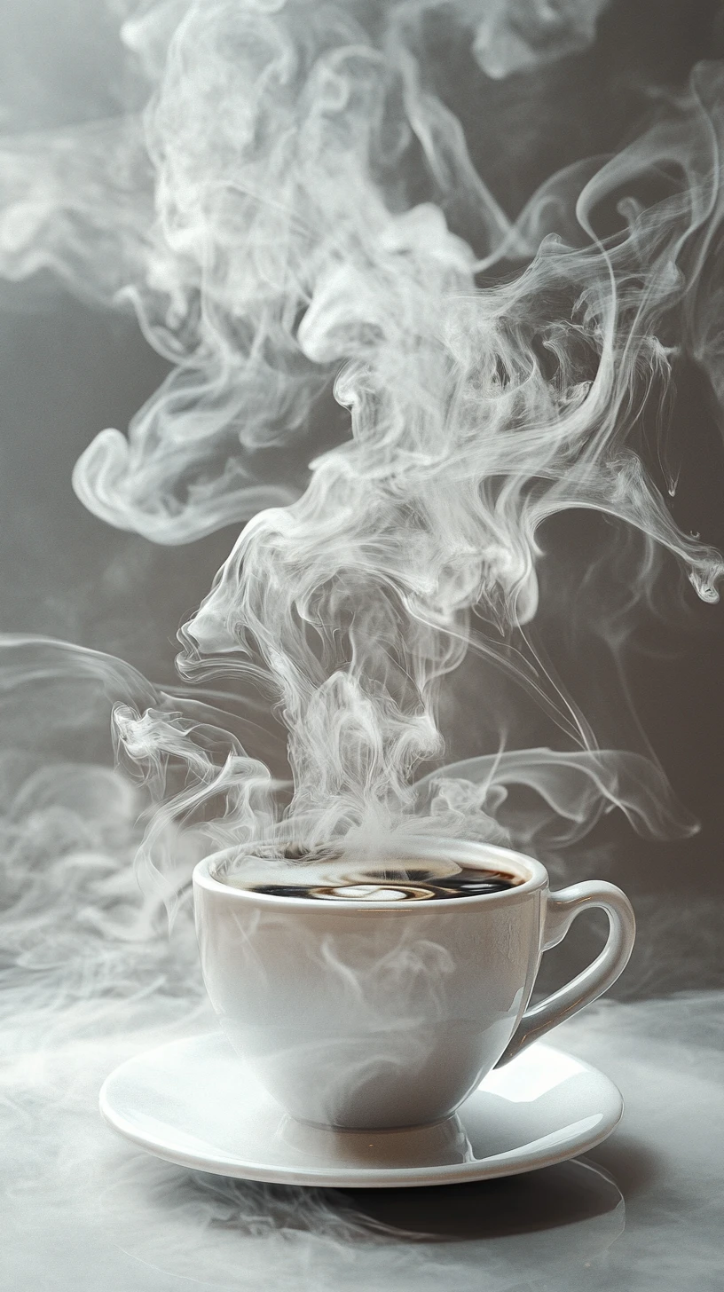 Tasse de café éthérée émergeant d’un vortex de fumée tourbillonnant