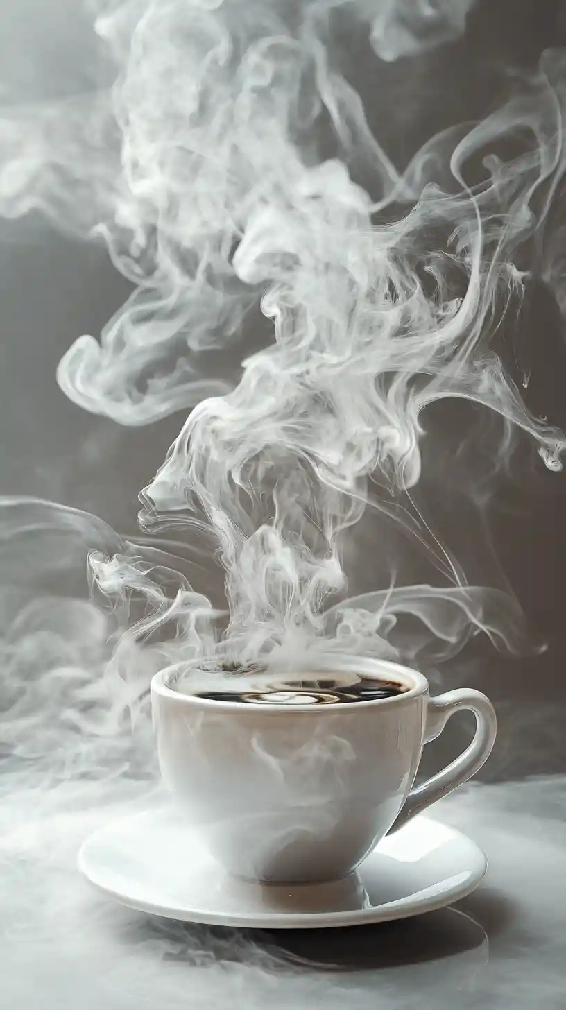Tasse de café éthérée émergeant d’un vortex de fumée tourbillonnant