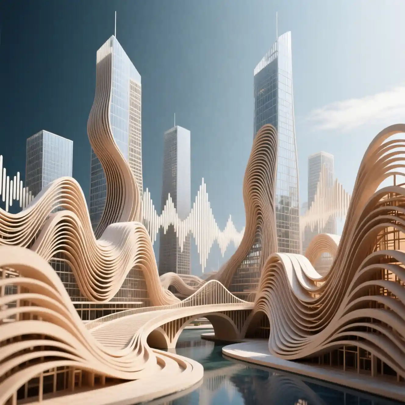 Horizon architectural façonné par des ondes sonores fluides