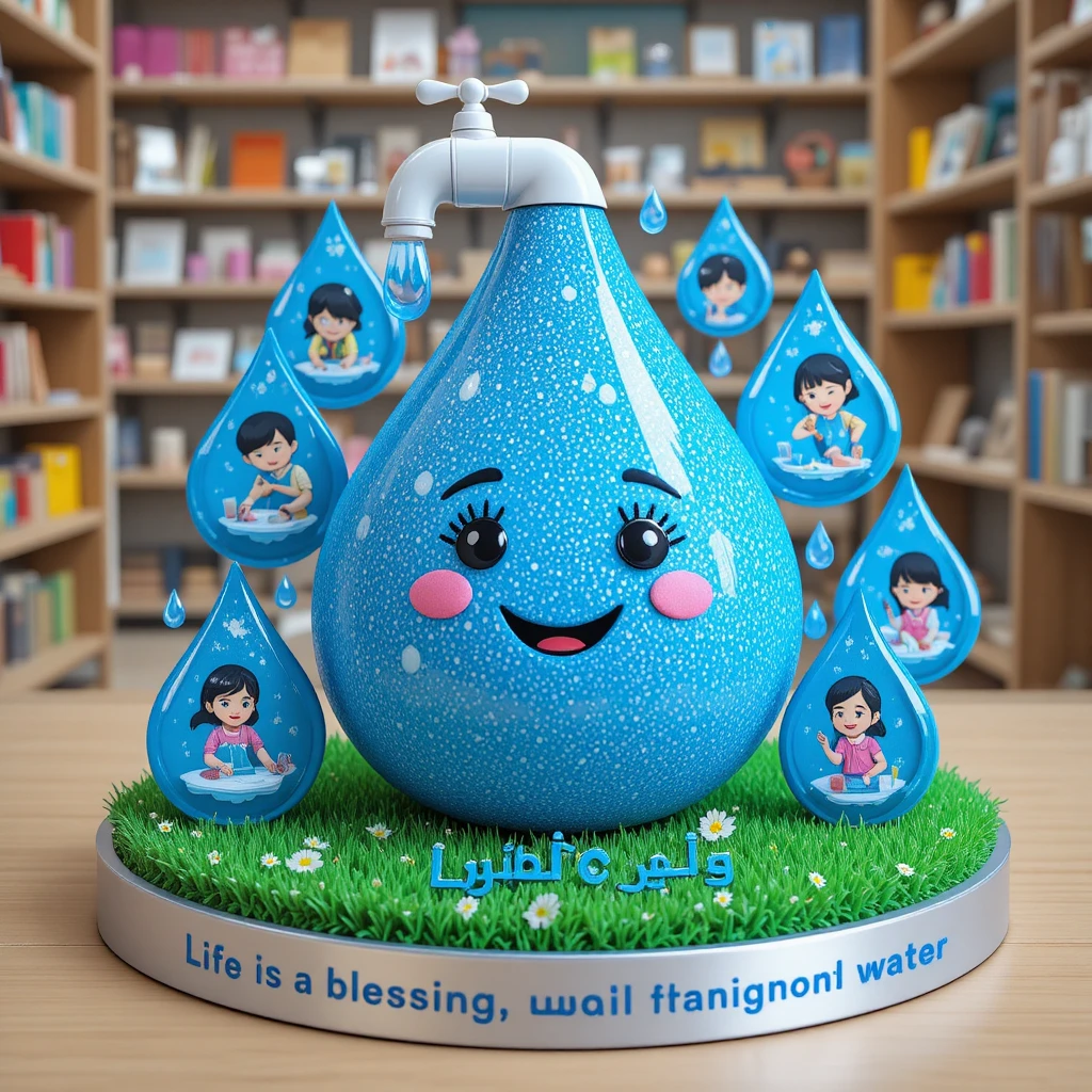 歡樂的 3D 節水手作與卡通水滴角色