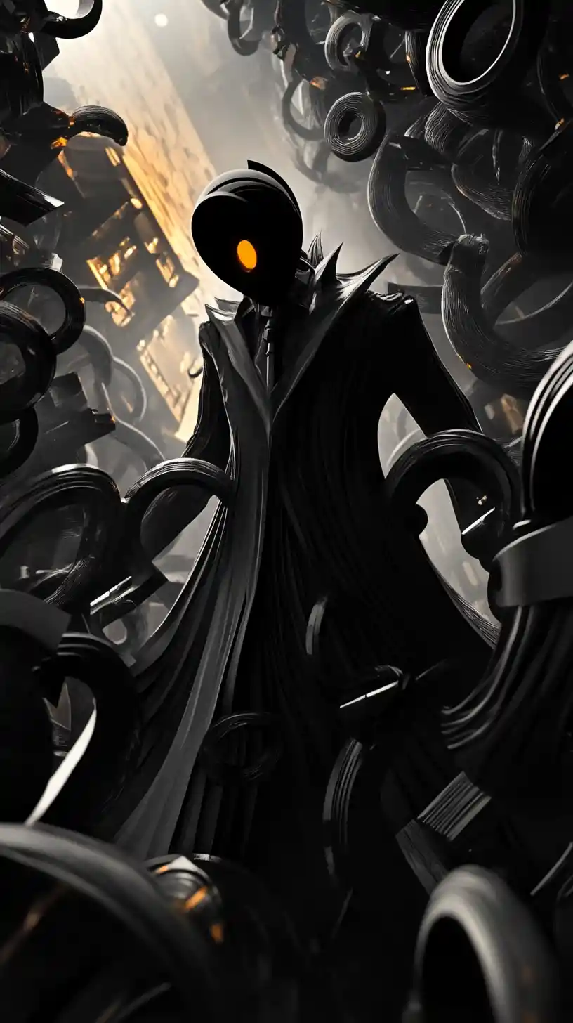 Surreal mirrored figure twisting through an impossible dream realm