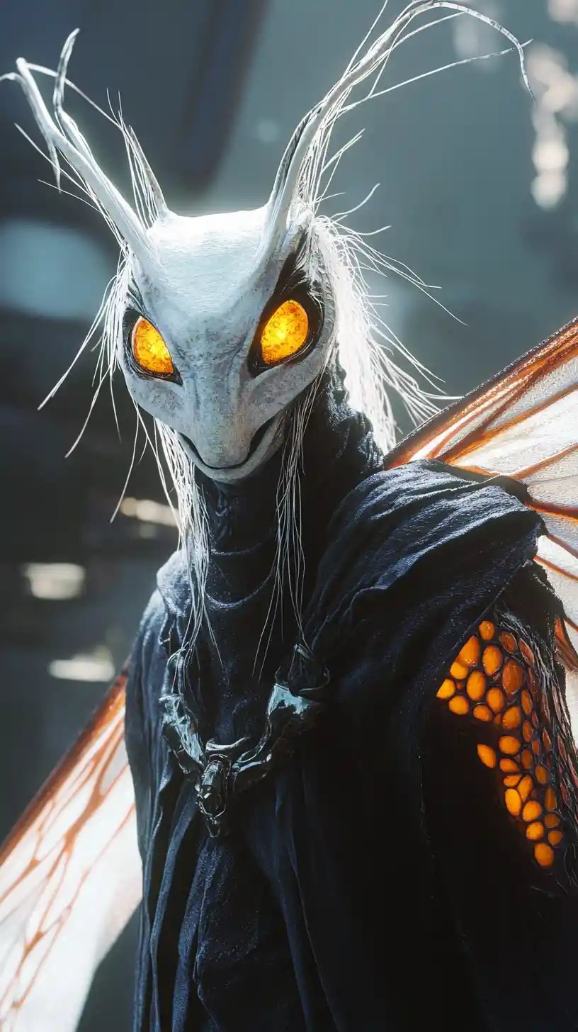 Être extraterrestre aux yeux brillants et aux délicates ailes blanches