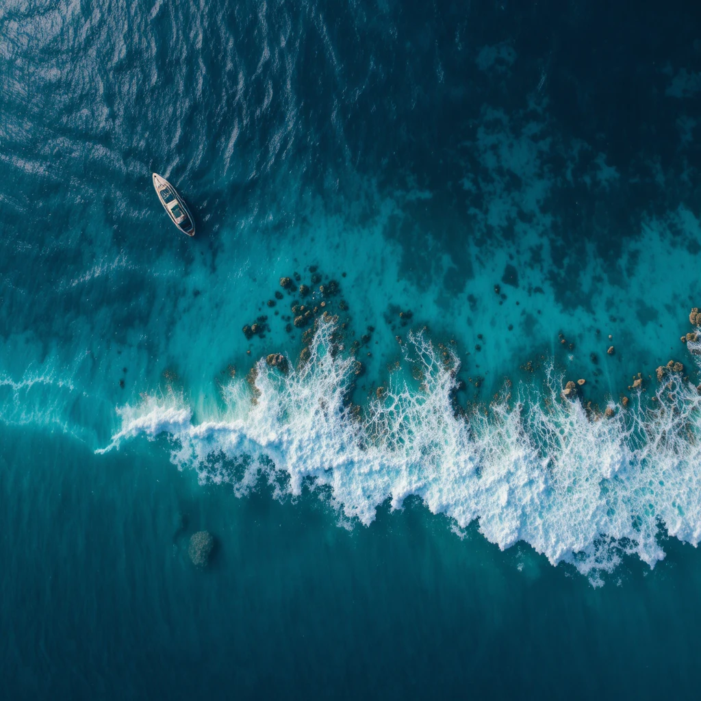 Vista aérea frontal de ondas do oceano com cores marinhas vibrantes