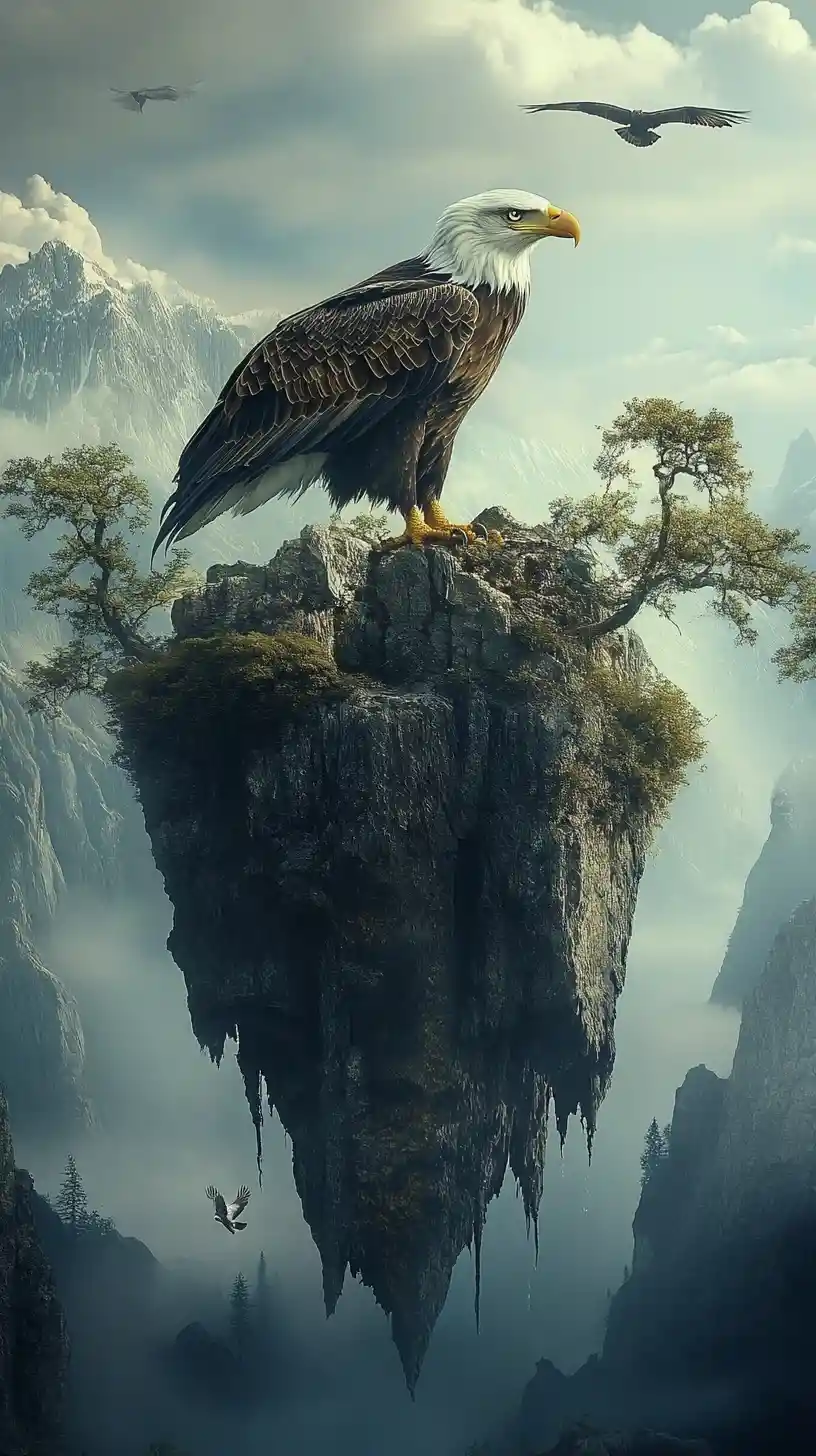 Surreal multi image illusion featuring a majestic eagle