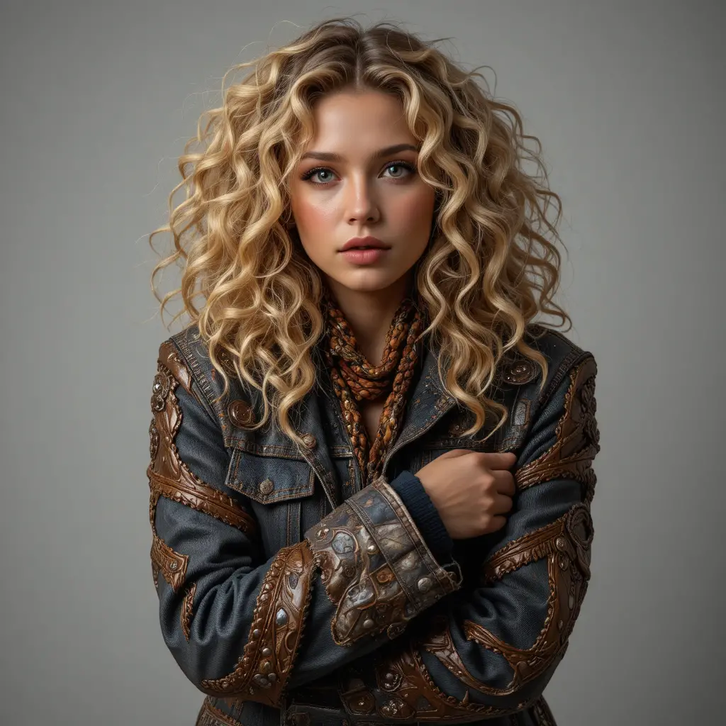 Cozy portrait of a woman in bohemian layered jacket