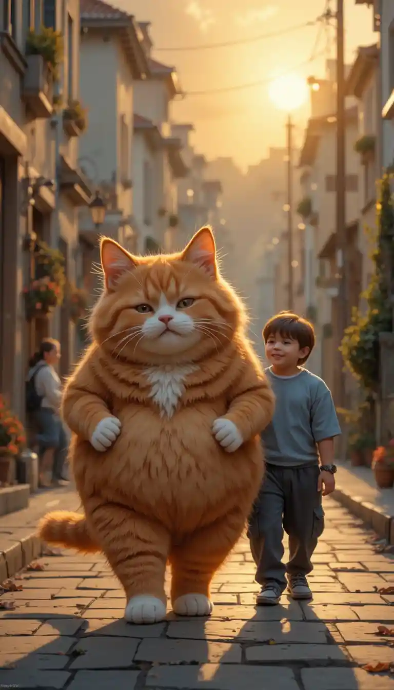Chat orange aux pattes blanches marchant dans une rue calme