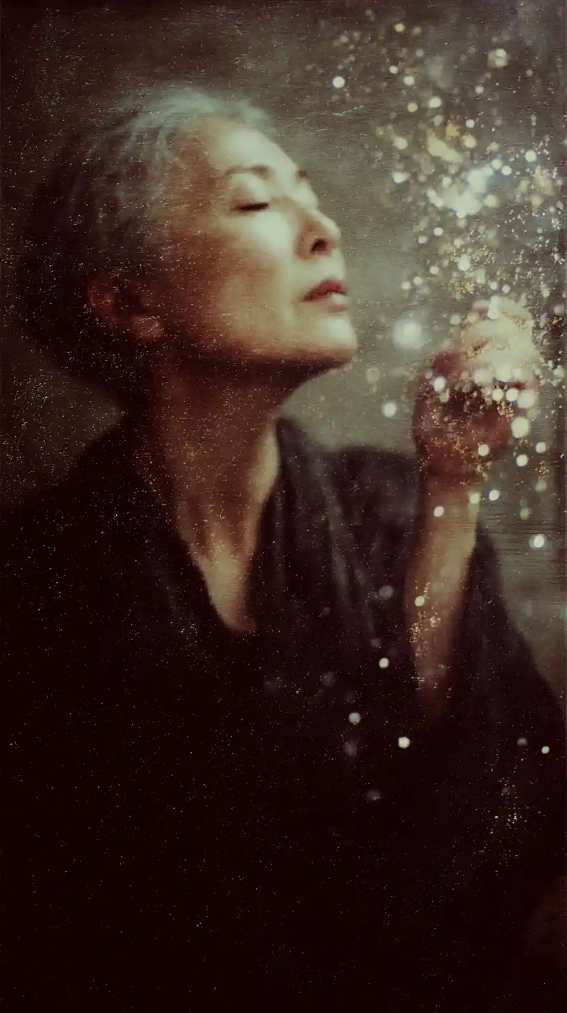 Surreal dark portrait of an aging bohemian woman