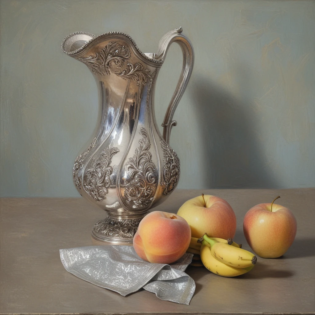 Silver pitcher and fruit bowl classic still life arrangement