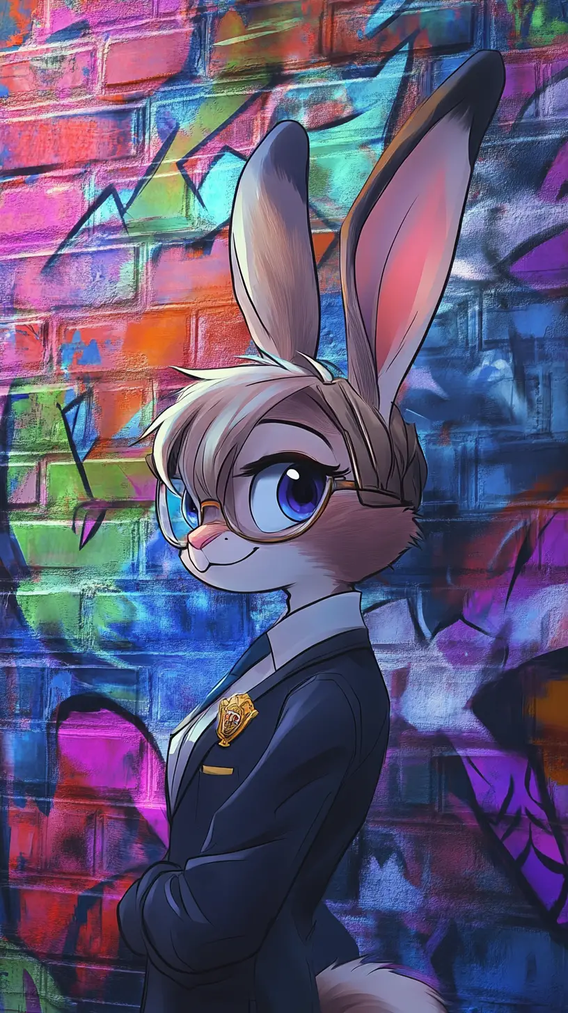 Optimistischer Anime-Hasenpolizist auf einer Straße in London
