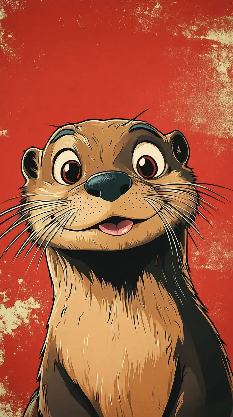 Nutria de dibujo animado juguetona con ojos grandes sobre fondo llamativo