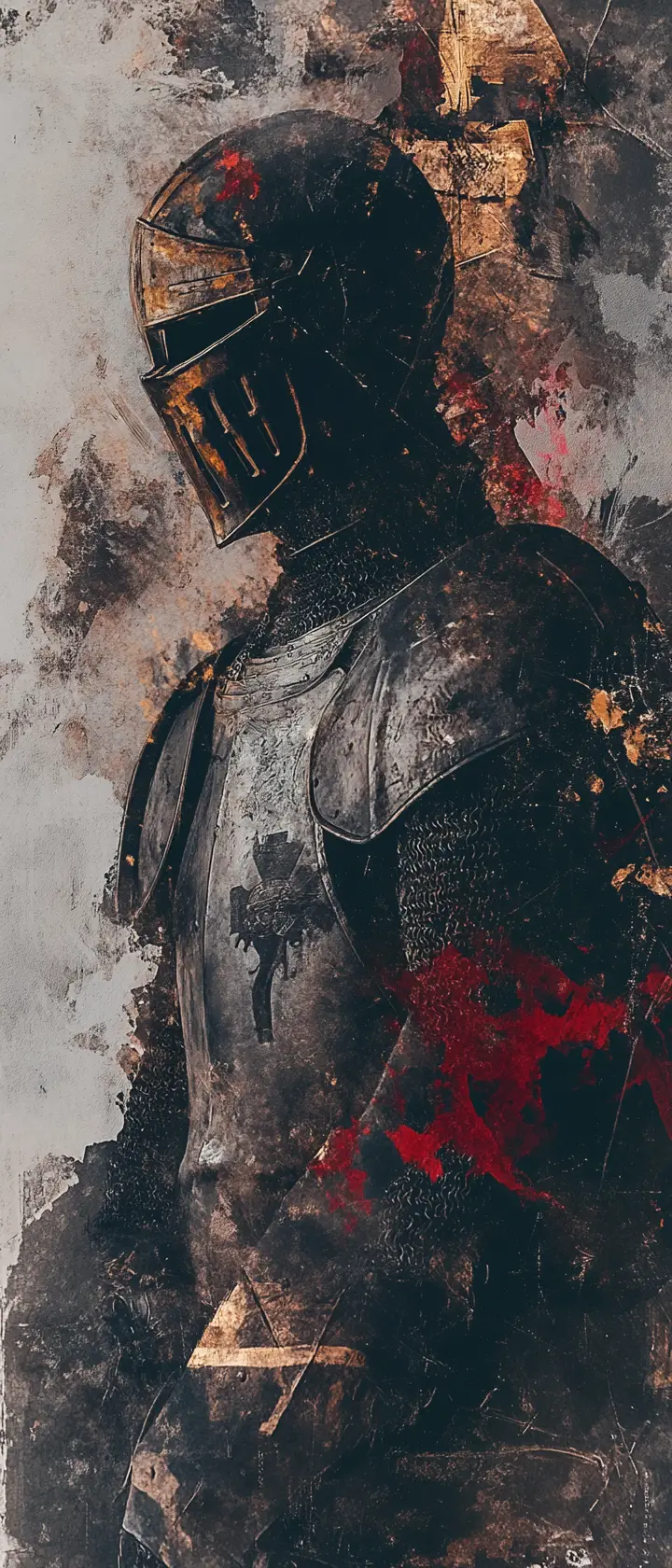 Retrato Abstrato de Cavaleiro Templário em Estilo de Colagem Granulada