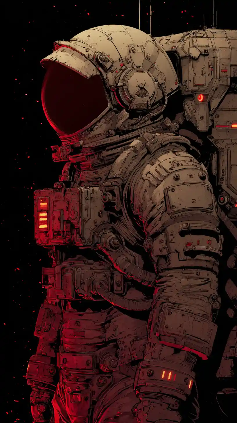 Lone Astronaut Floating In Dark Outer Space Ruins