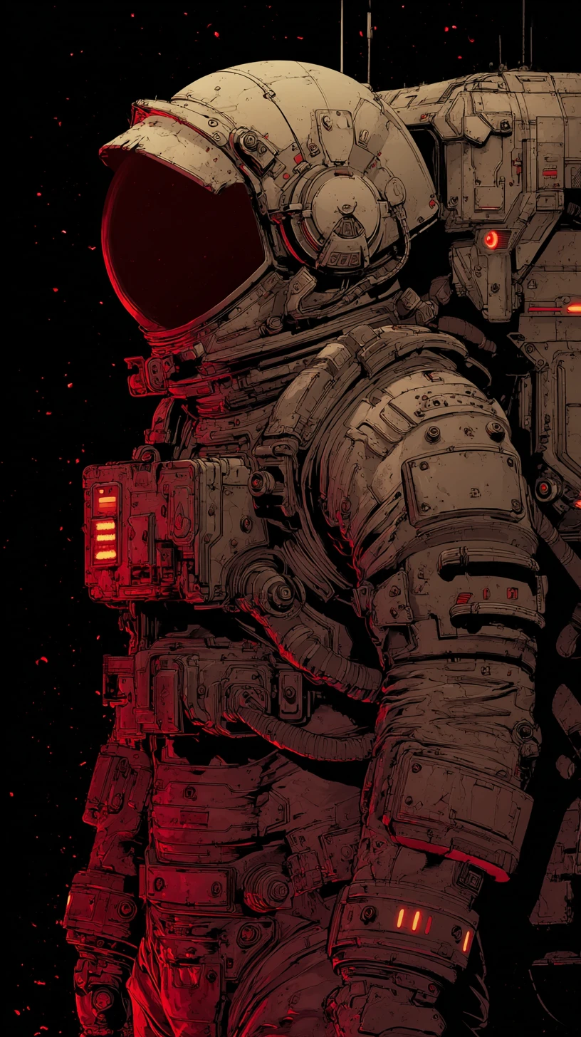 Lone Astronaut Floating In Dark Outer Space Ruins