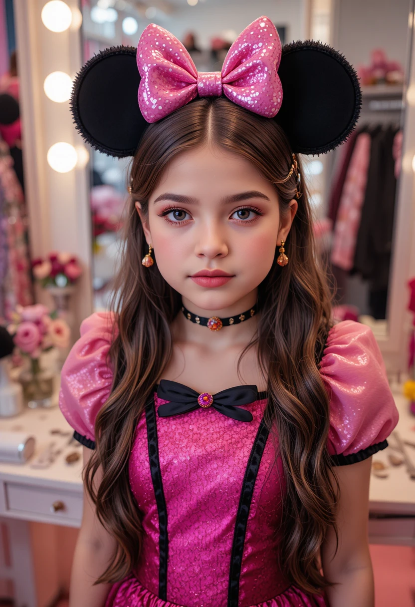 Tween boy in Minnie inspired outfit at boutique vanity