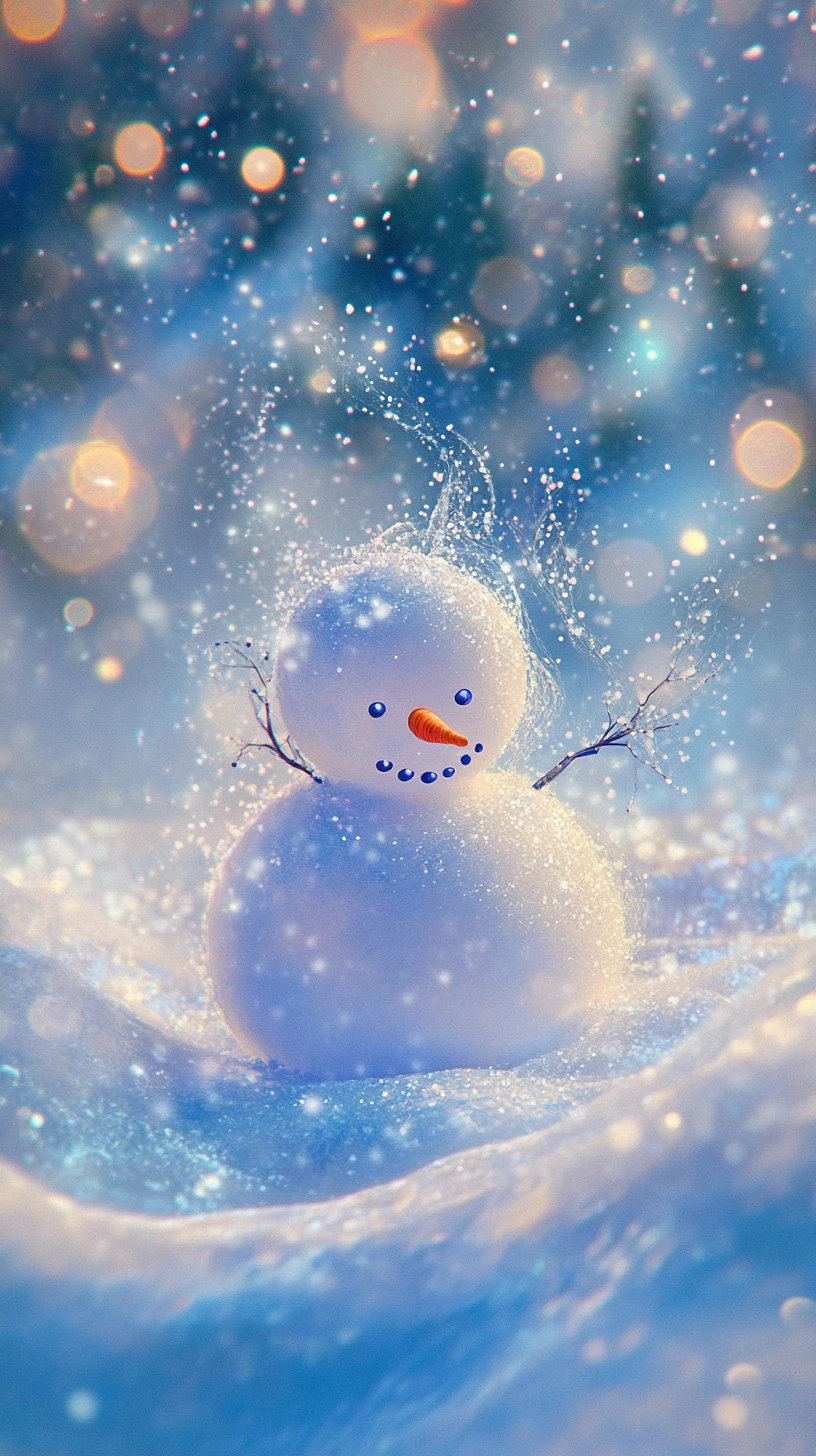 Bonhomme de neige abstrait et magique dans un merveilleux hiver lumineux