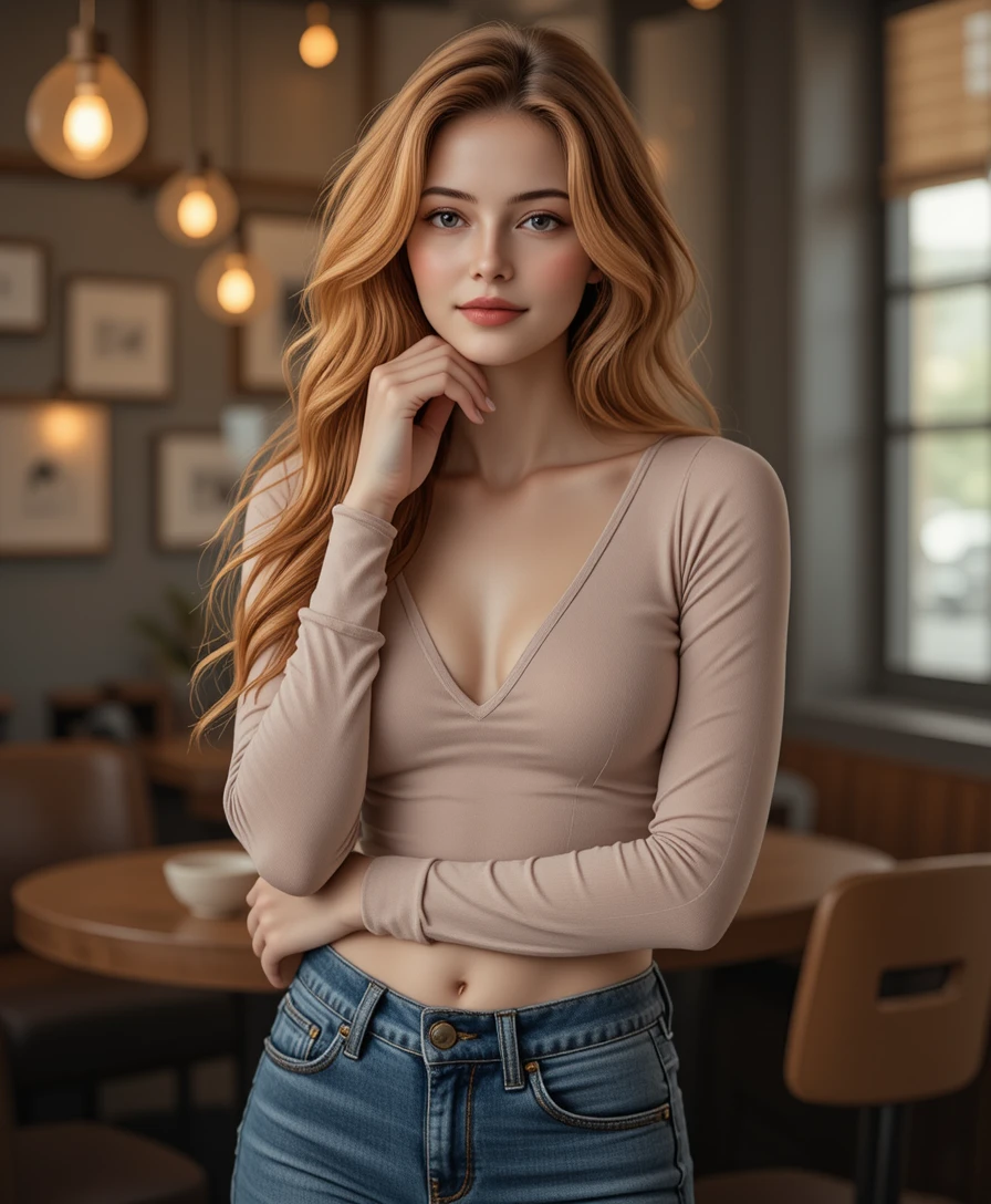 Elegant red haired woman in crop top fashion portrait
