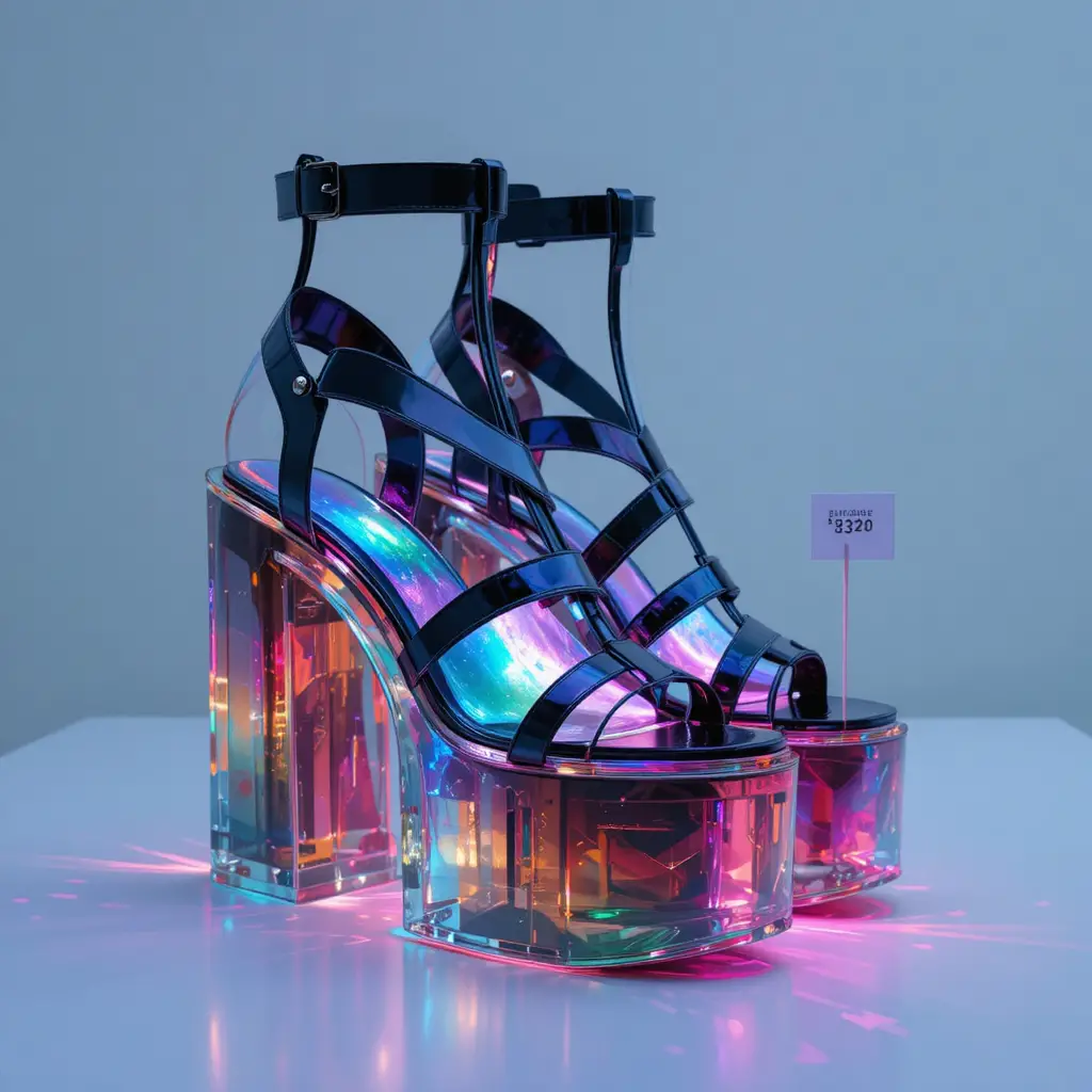 Transparente Plateauschuhe mit leuchtender Aerogel-Glassohle