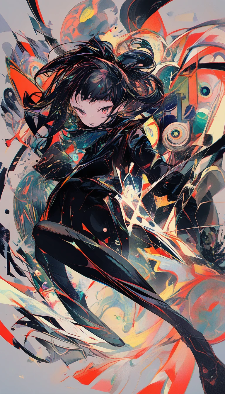 Surreal anime girl emerging from a colorful dream vortex