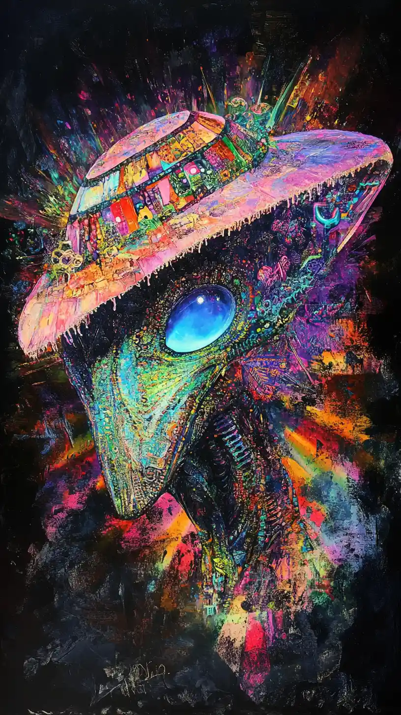 Surreal Alien Portrait In Vivid Ethereal Oil Colors