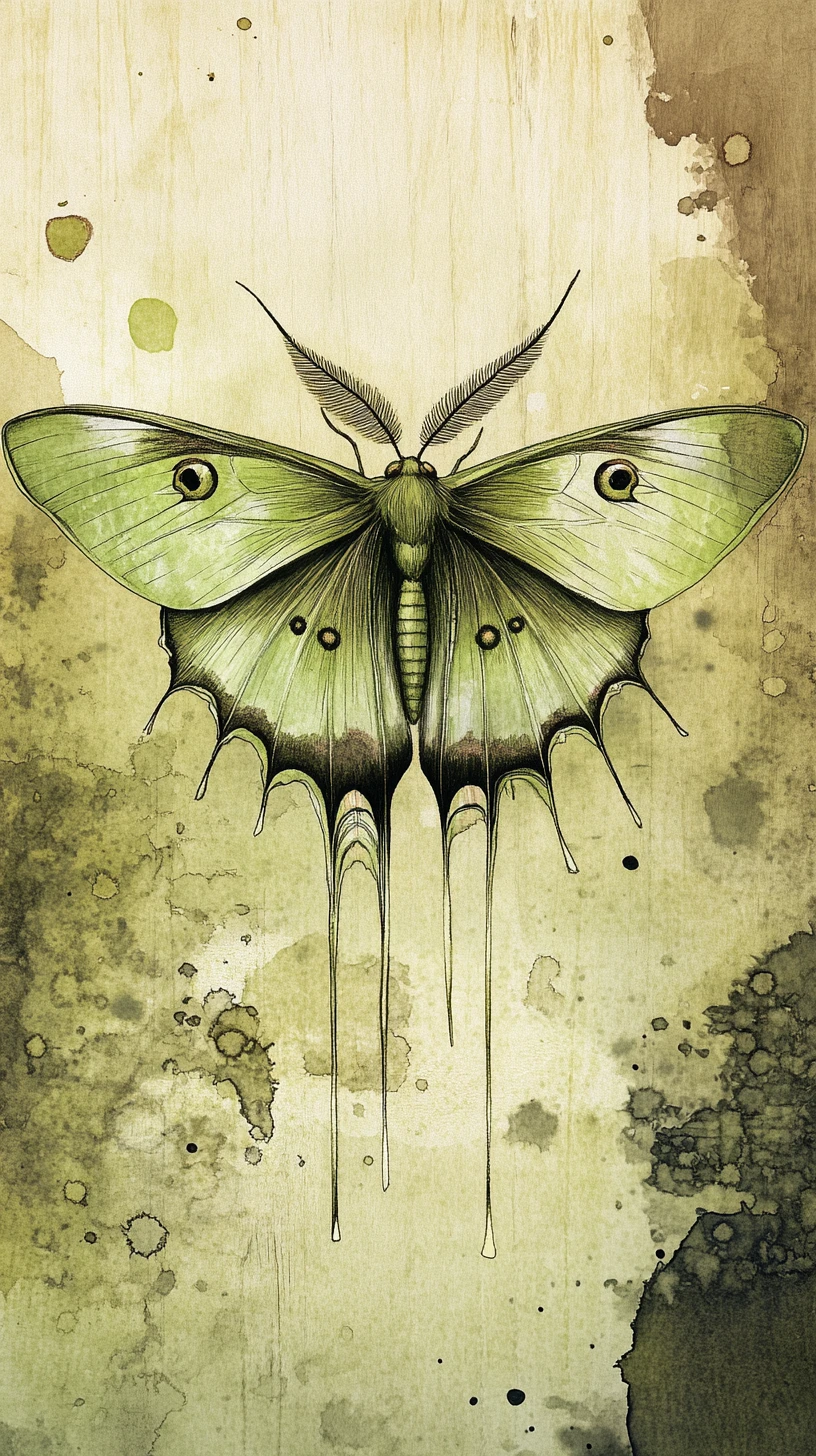 Mariposa-lua com marcas celestiais em estilo fantasia sombria