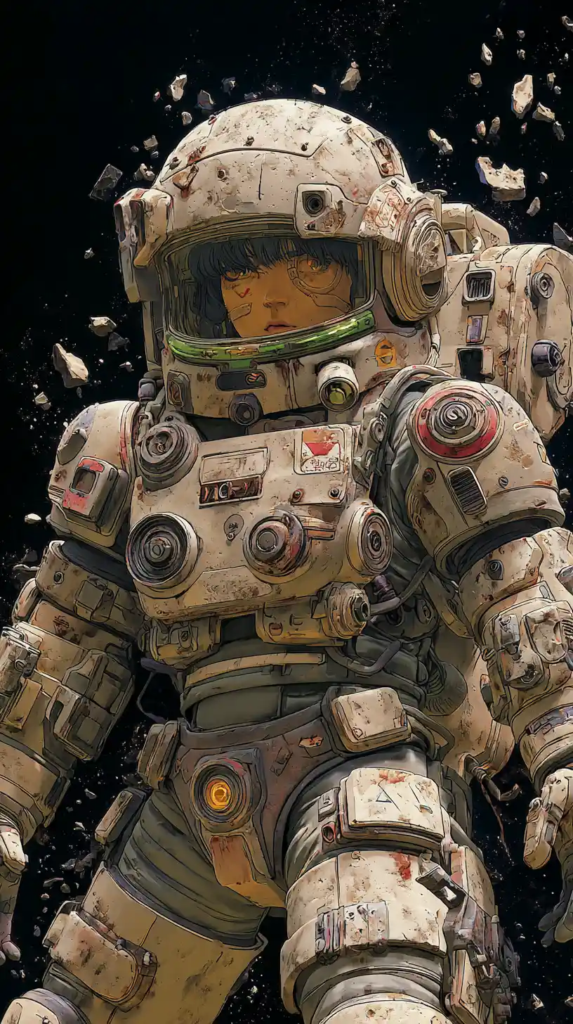 Einsamer Astronaut treibt im dunklen Weltraum