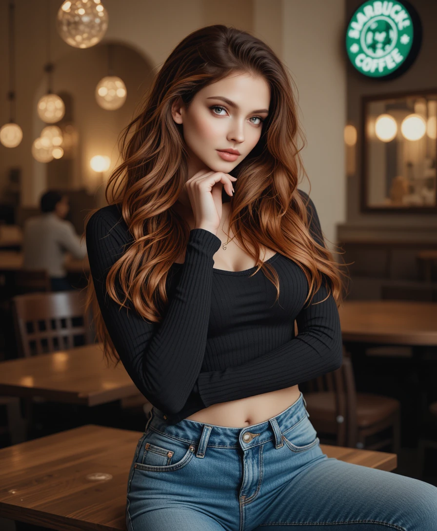 Elegant red haired woman in crop top fashion portrait