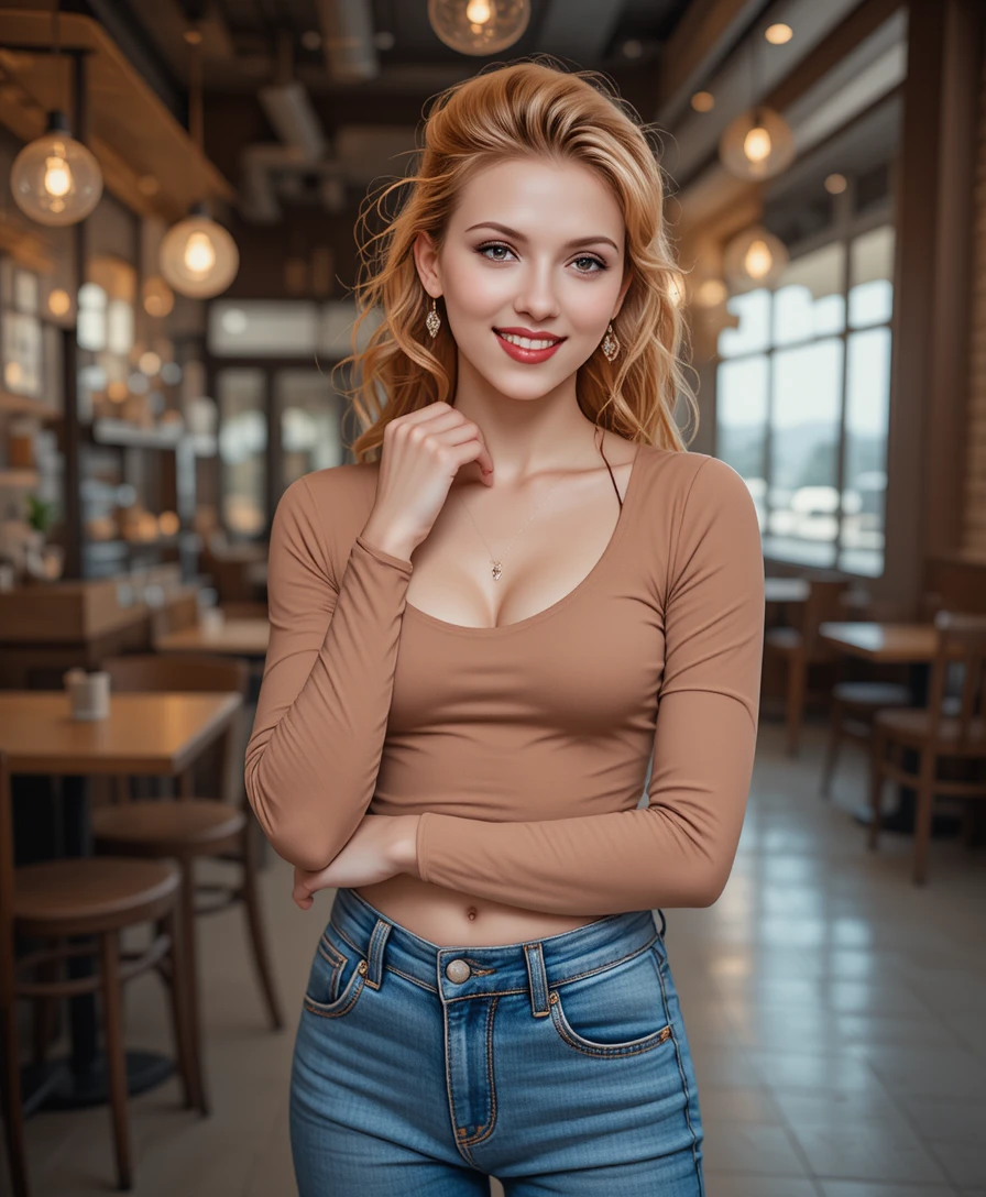 Elegant red haired woman in crop top fashion portrait