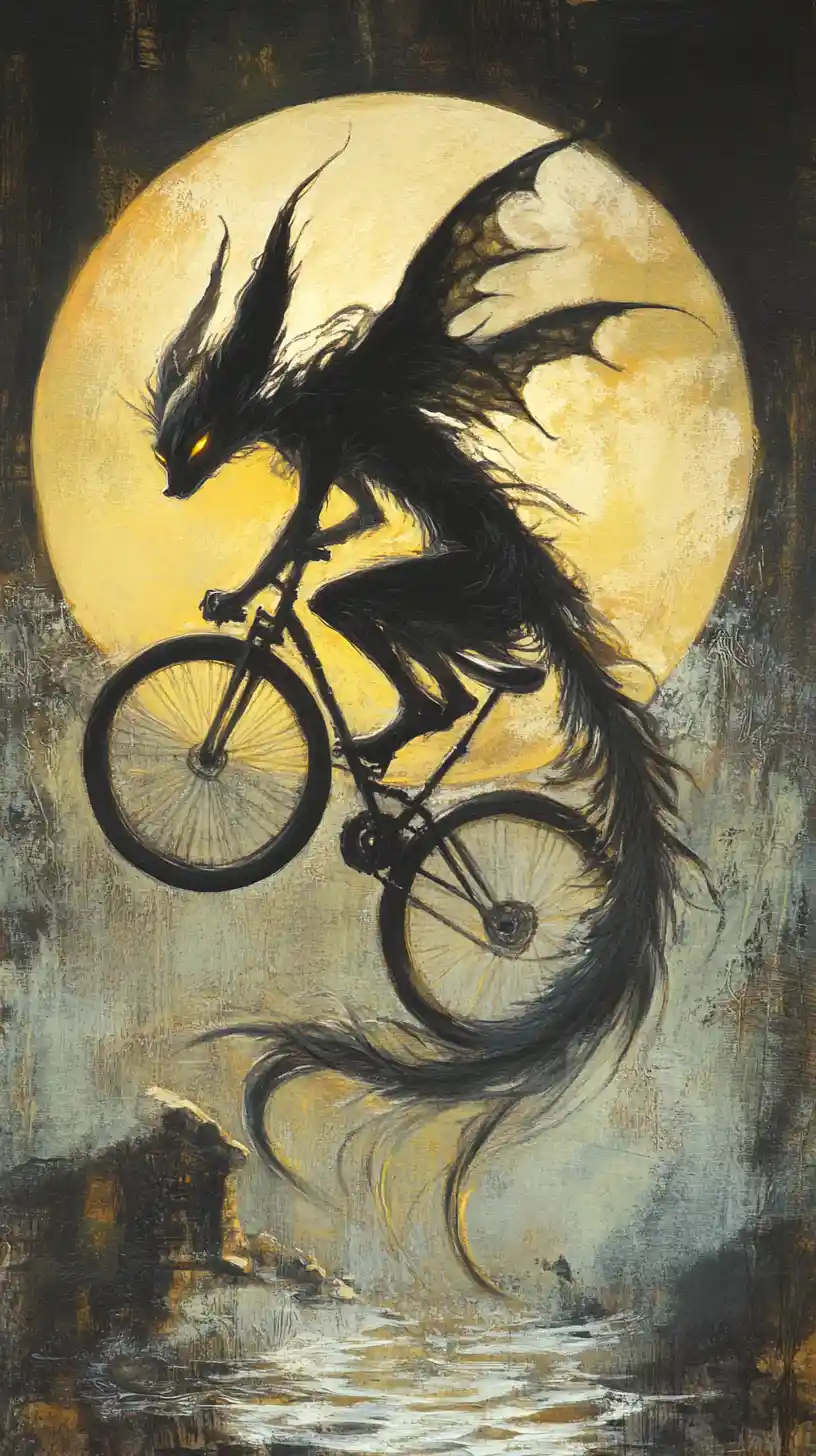 Zorro fénec de caricatura montando en bicicleta por una calle de la ciudad