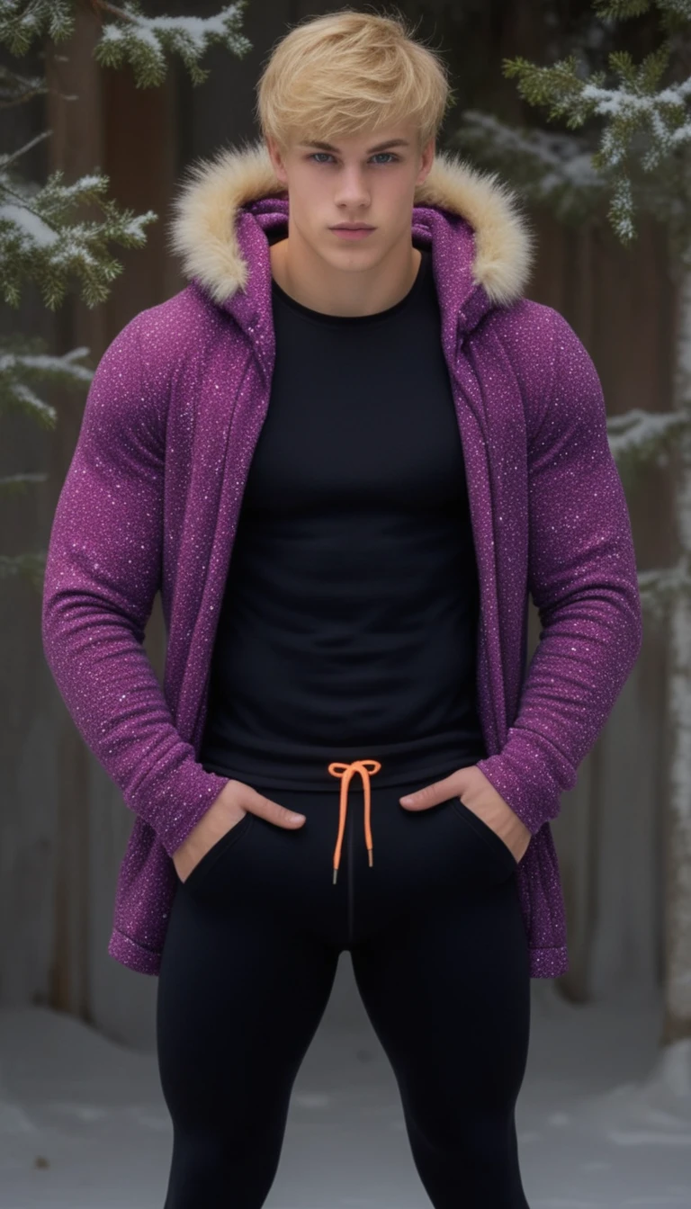 Joven con mallas de invierno posando en interiores frente a la cámara