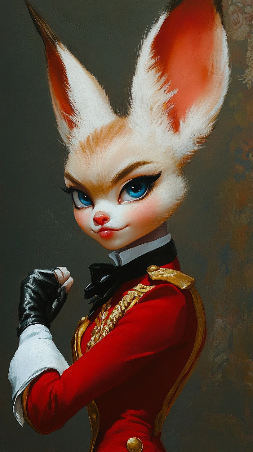 Renard fennec cartoon défiant en veste militaire rouge