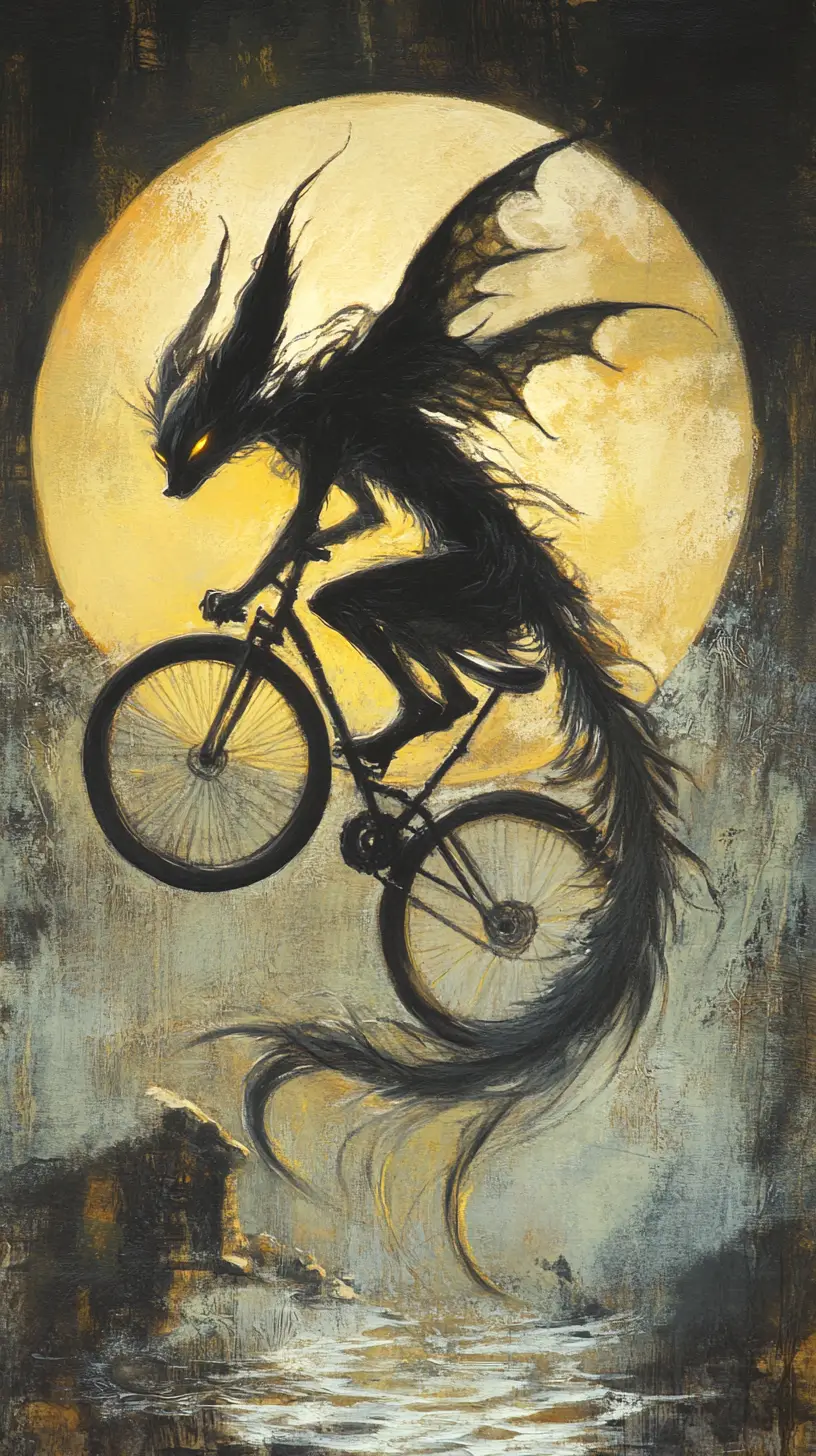 Cartoon fennec fox riding a bike on a city street