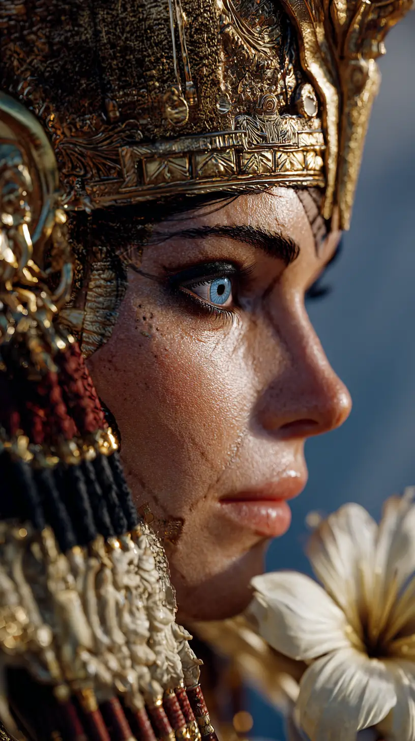 Side portrait of woman in traditional carthaginian headdress