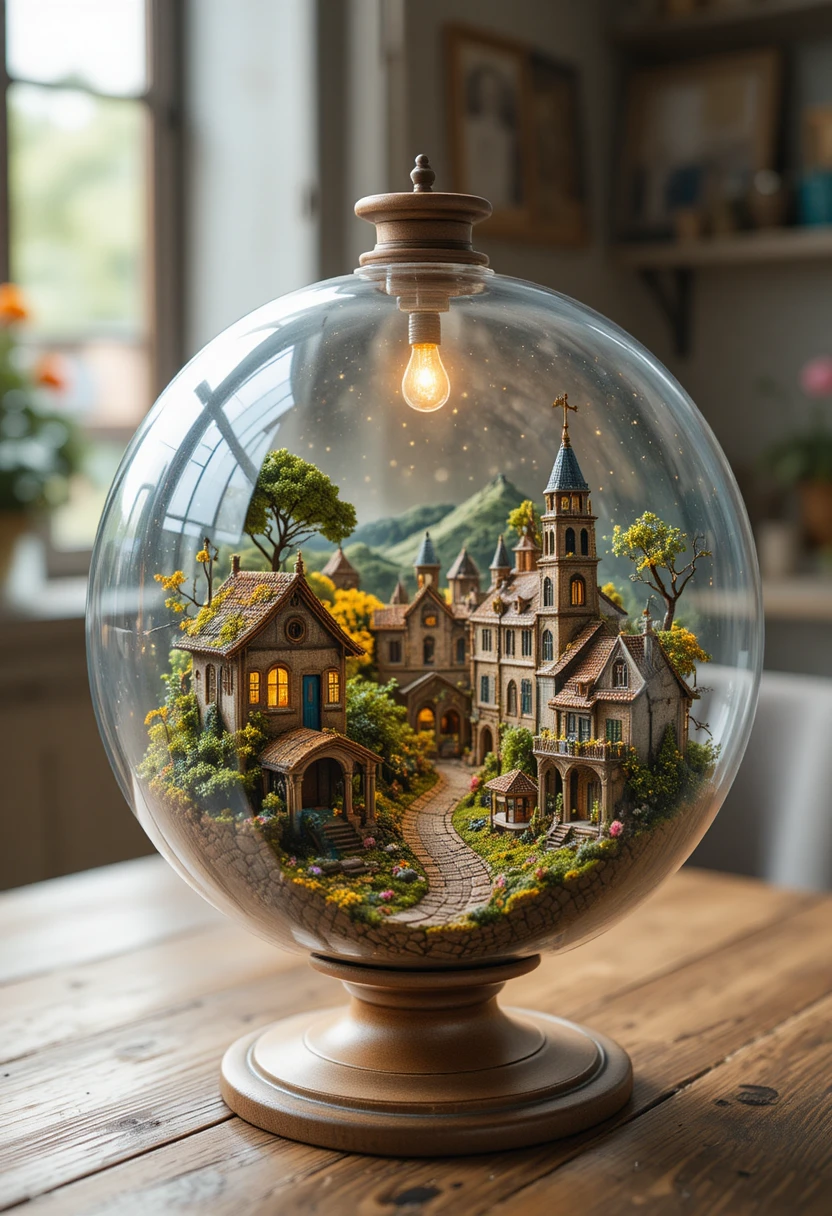 Monde miniature d’Amarante débordant d’une valise vintage
