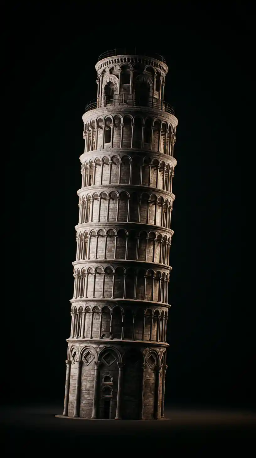 Torre Inclinada de Pisa sobre fondo negro minimalista