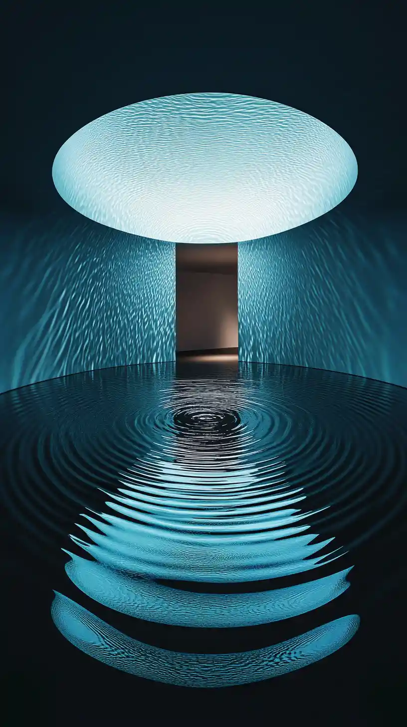 Pod Interno in Penombra con Riflessi di Onde Sonore Luminescenti