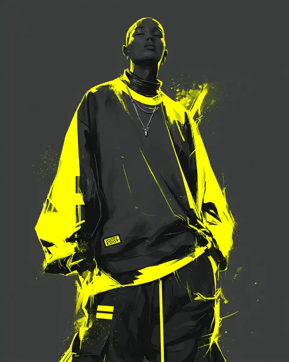 Audace silhouette umana con accento urbano in giallo neon