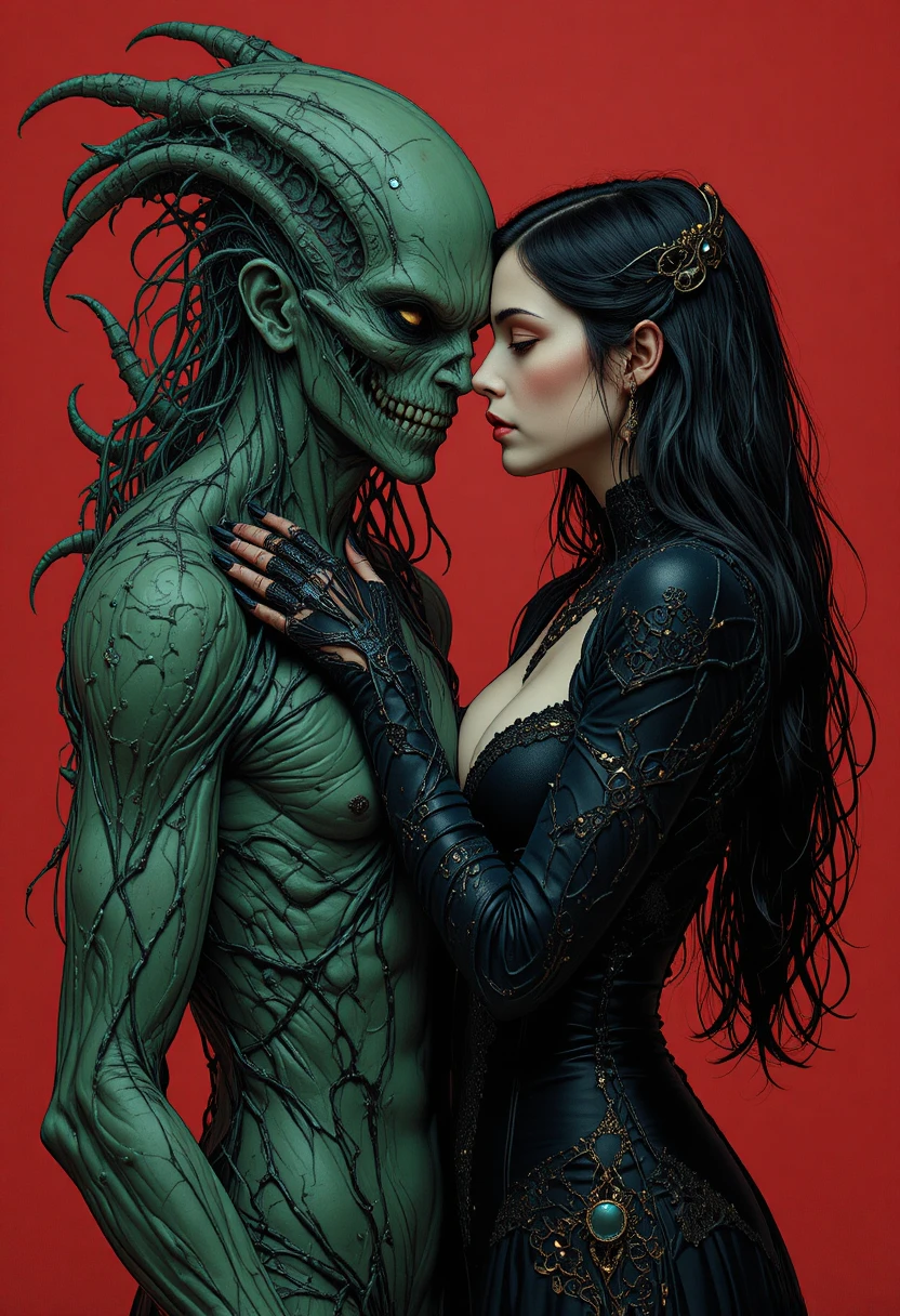 Femme de dark fantasy enlacée par une créature monstrueuse tentaculaire