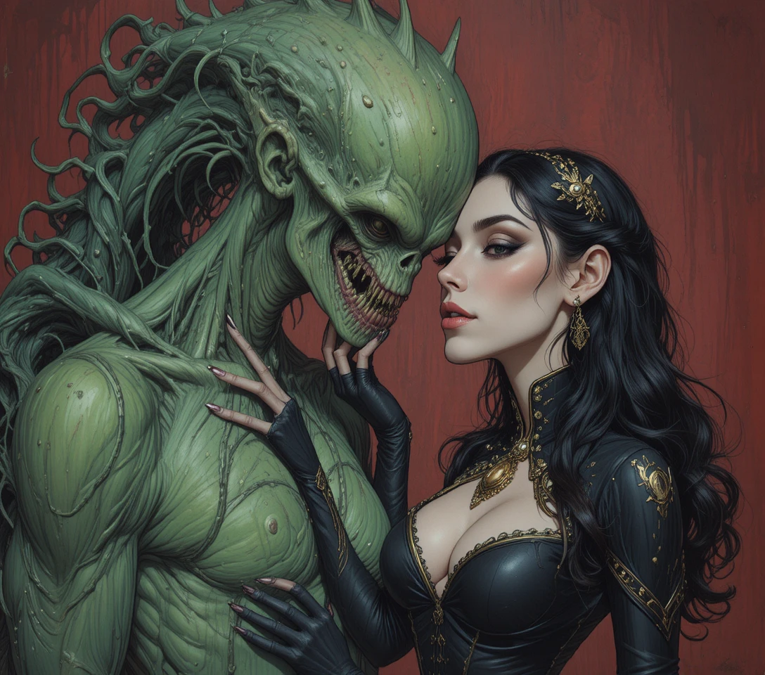 Fantasy woman embraced by monstrous tentacled creature
