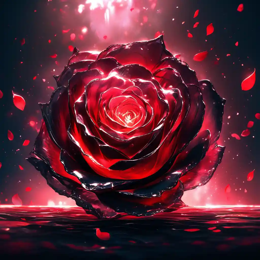 Glowing Black Rose With Red Bioluminescent Glass Petals