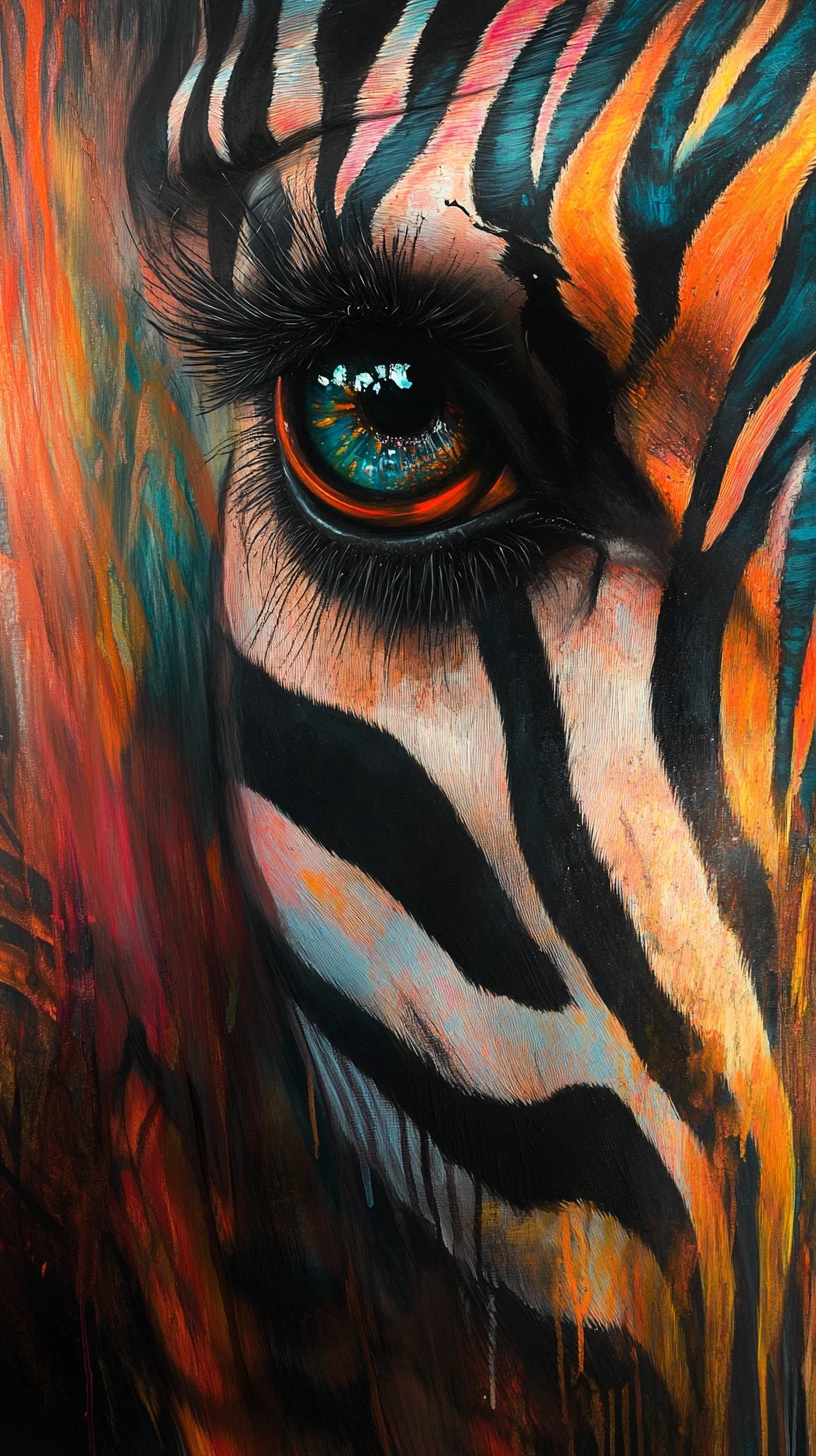 Retrato surreal de zebra em mídia mista com olhos ópticos misteriosos