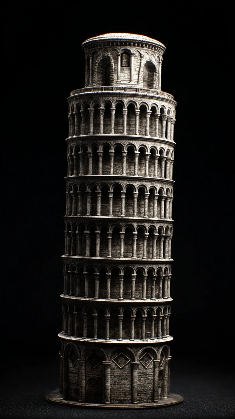 Torre de Pisa isolada sobre fundo preto profundo
