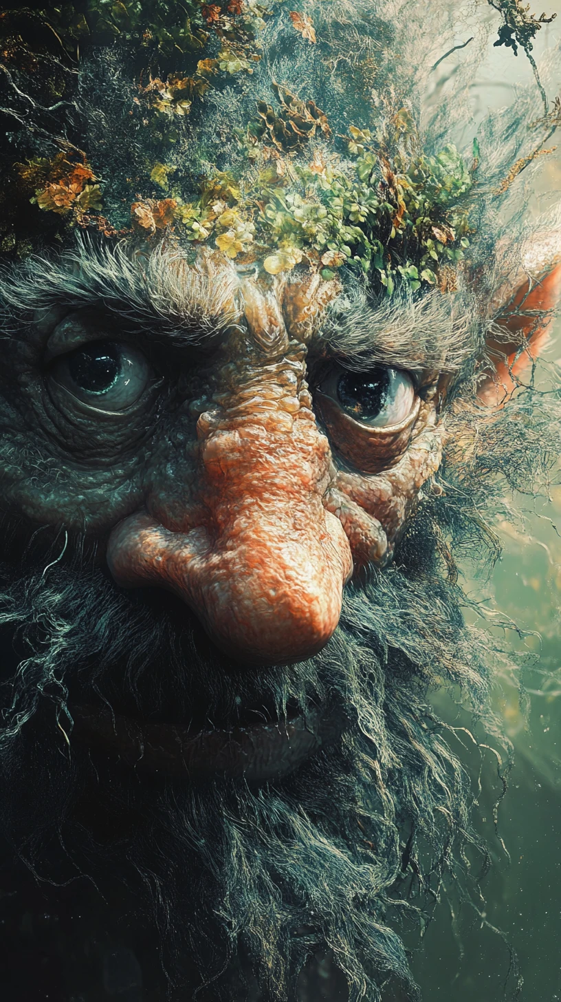 Retrato surreal em óleo de um troll em um reino onírico