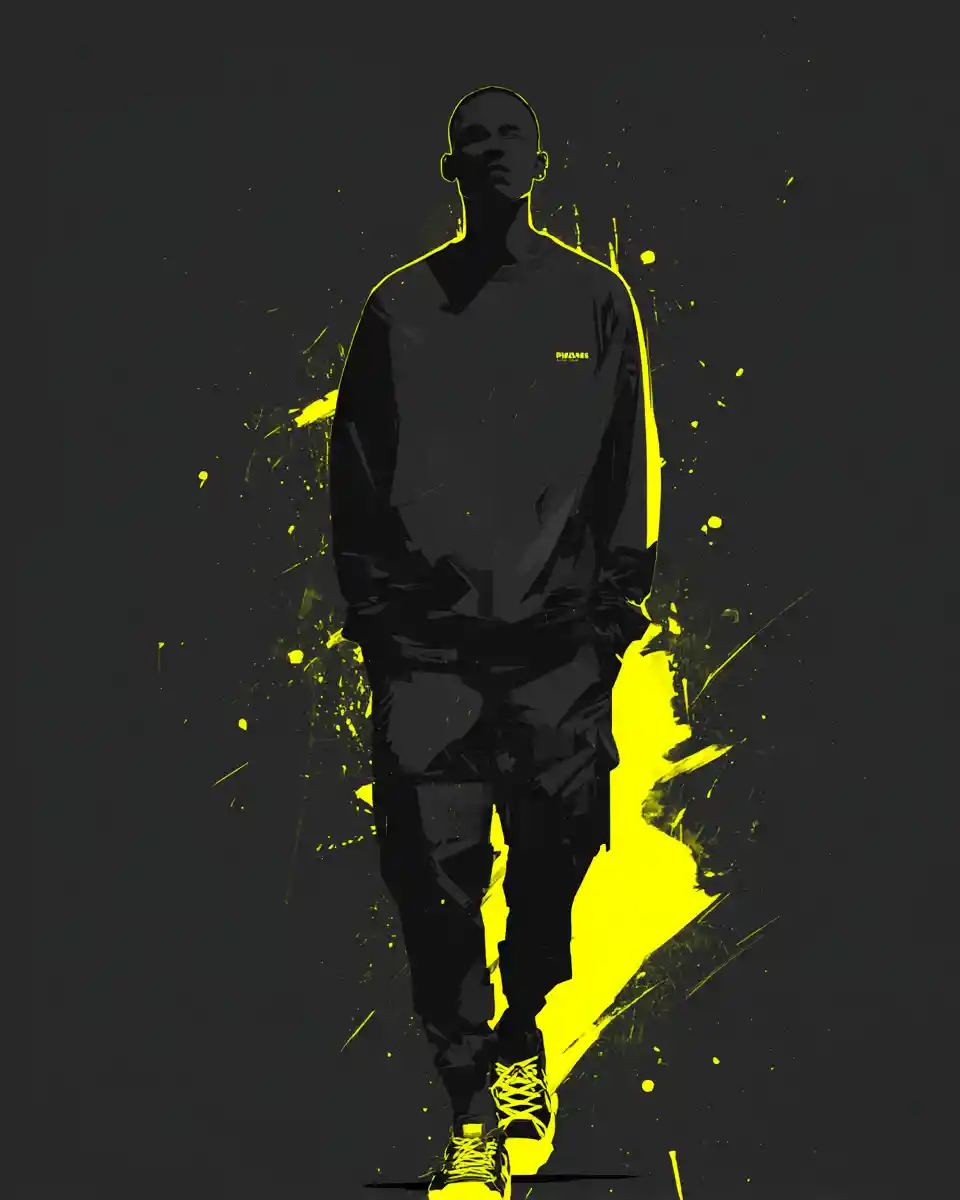 Silhueta humana ousada com toque urbano em neon amarelo