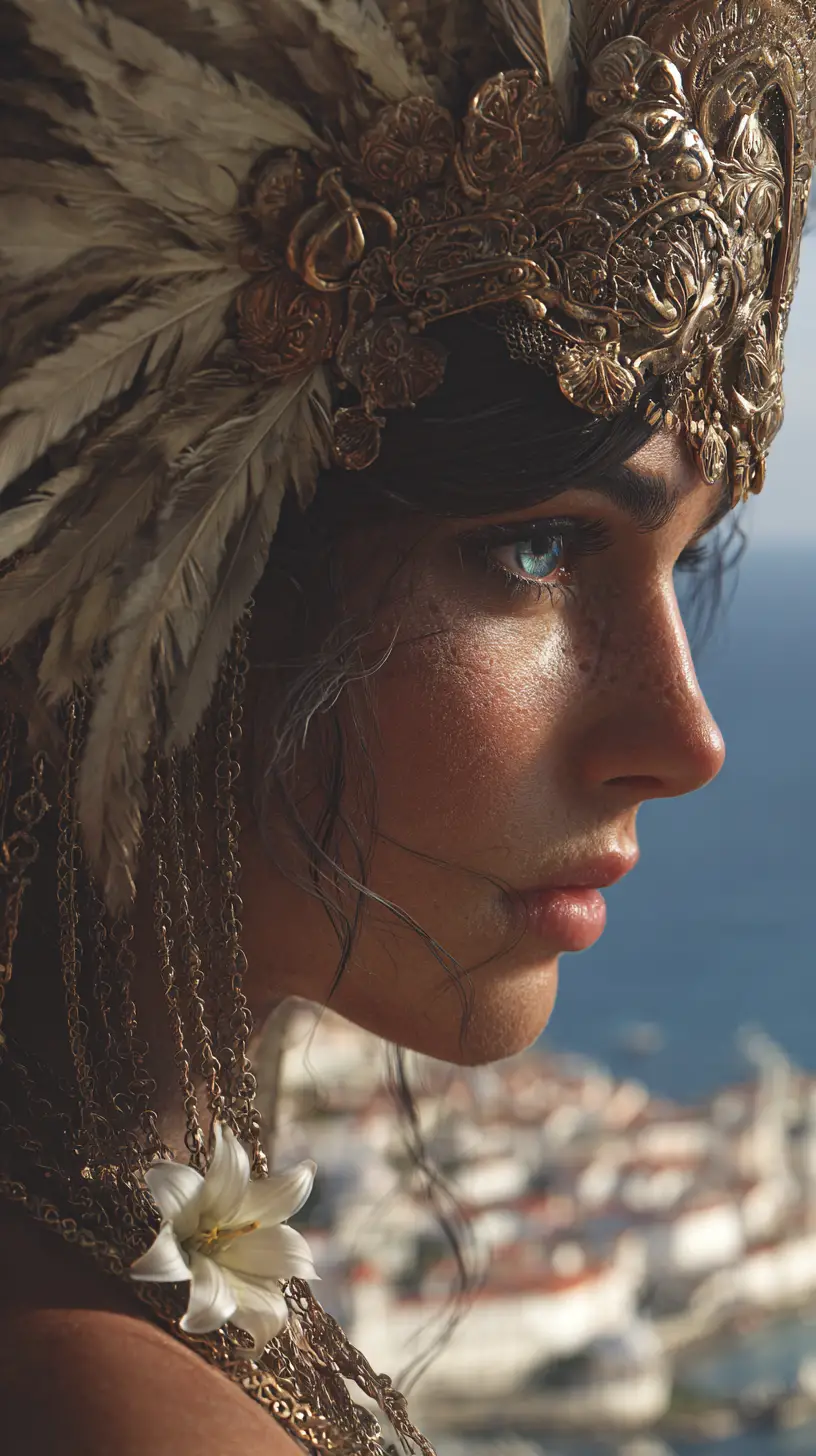 Side Portrait Of Woman In Carthaginian Headdress By The Sea