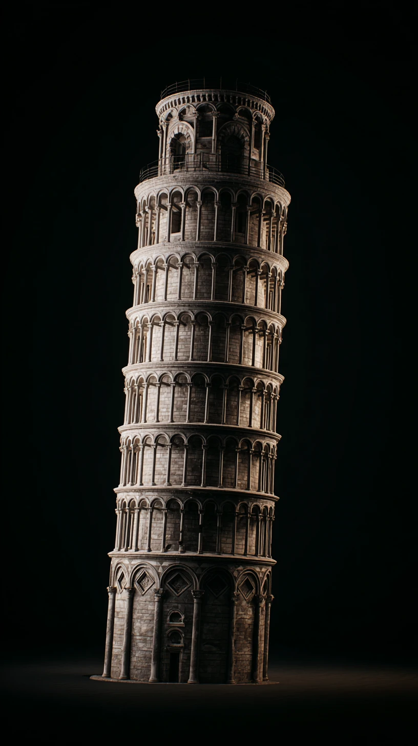 Torre de Pisa em fundo preto minimalista