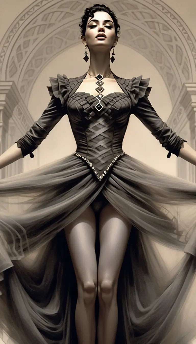Elegant fantasy portrait of aristocratic woman in dark attire