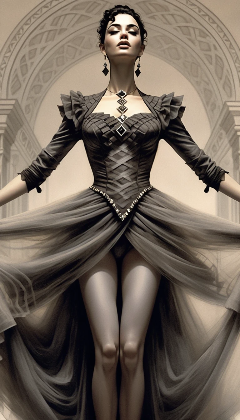 Elegant fantasy portrait of aristocratic woman in dark attire