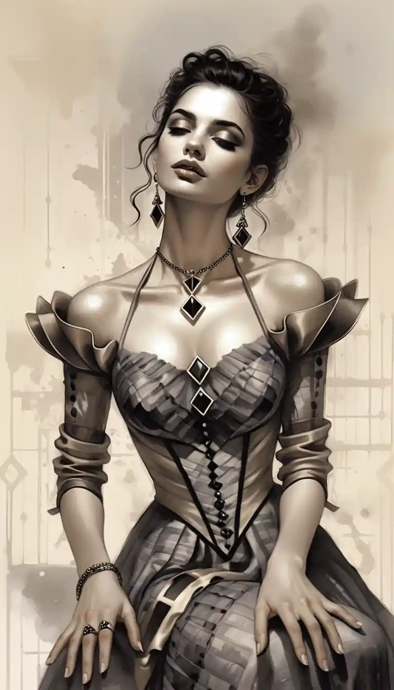 Elegante donna aristocratica in ritratto fantasy monocromatico