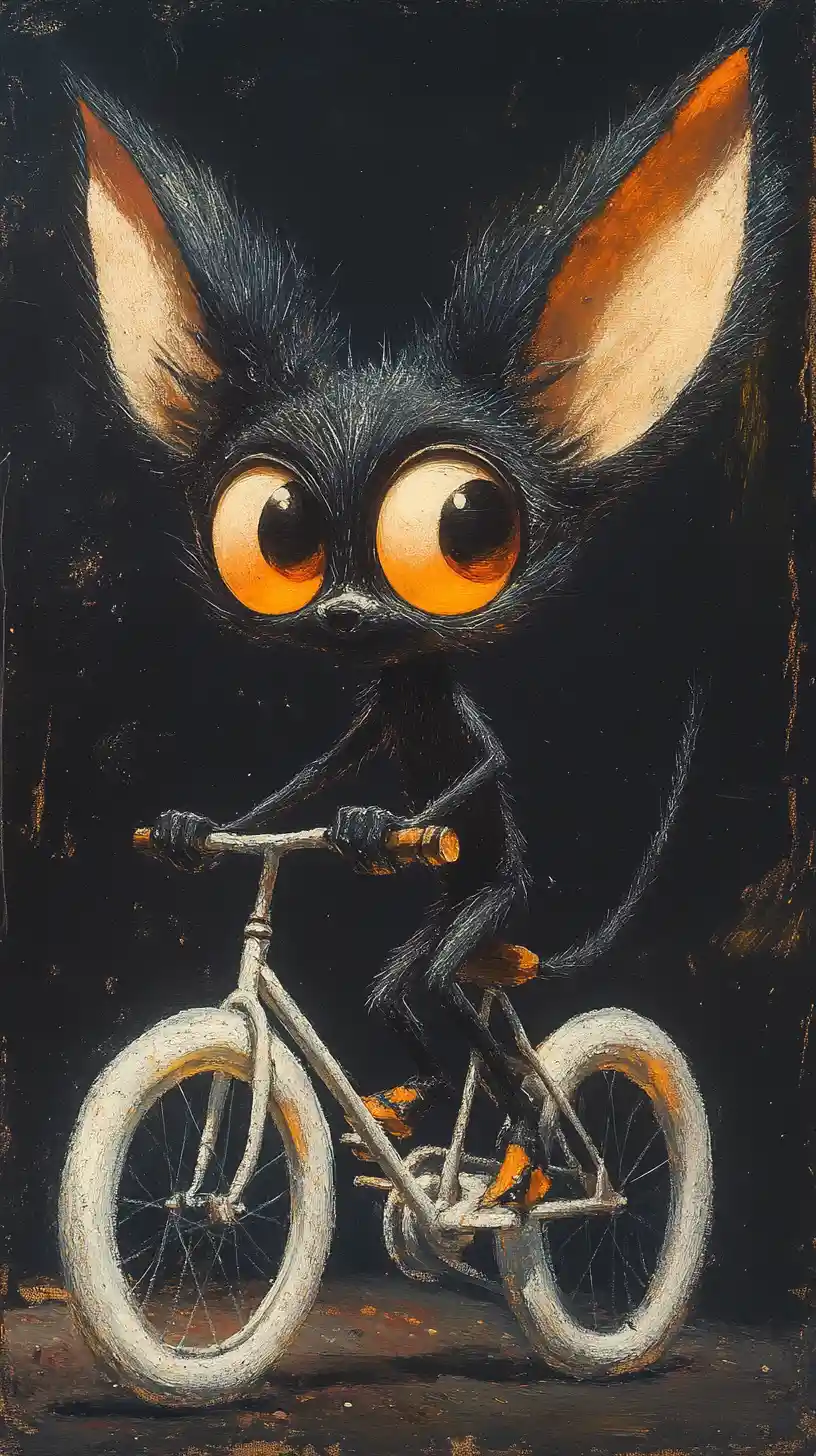 Pop-Art-Illustration eines Cartoon-Fennekfuchses auf einem Fahrrad